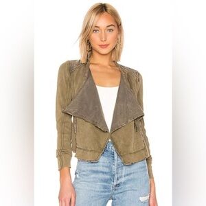 Free People Shrunken Moto Cardi Jacket in Moss Army Green